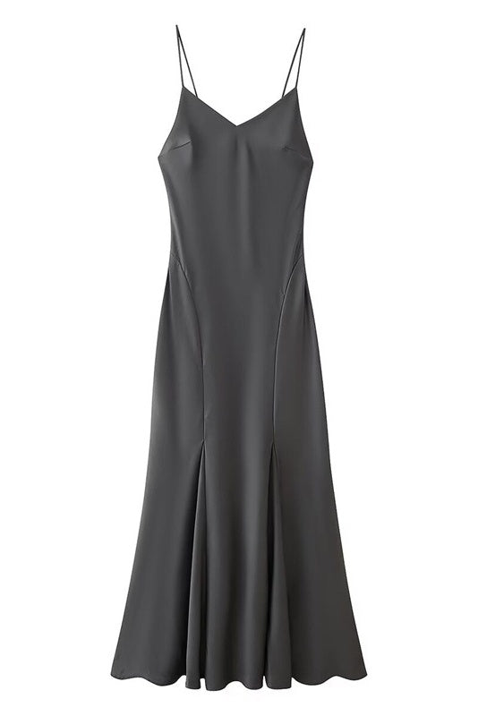 Gray Spaghetti Straps A-line Dress