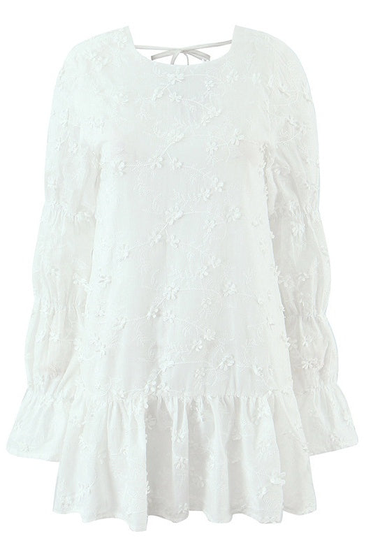 White Print Crew Mini A-line Dress