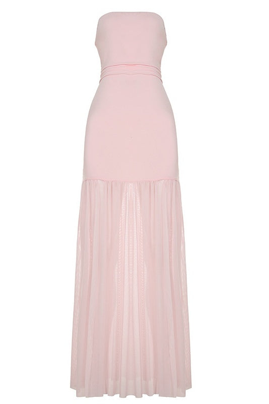 Light Pink Side Slit A-line Long Dress