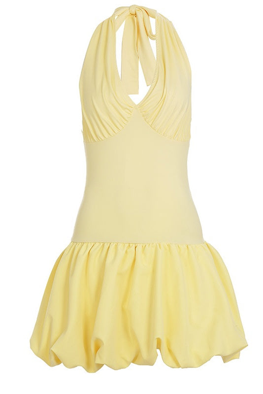 Light Yellow Halter A-line Bubble Dress