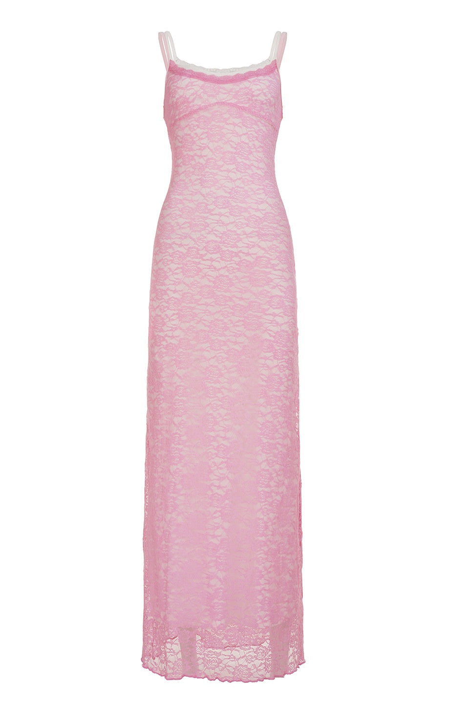 Light Pink U-neck Lace Print Long Dress