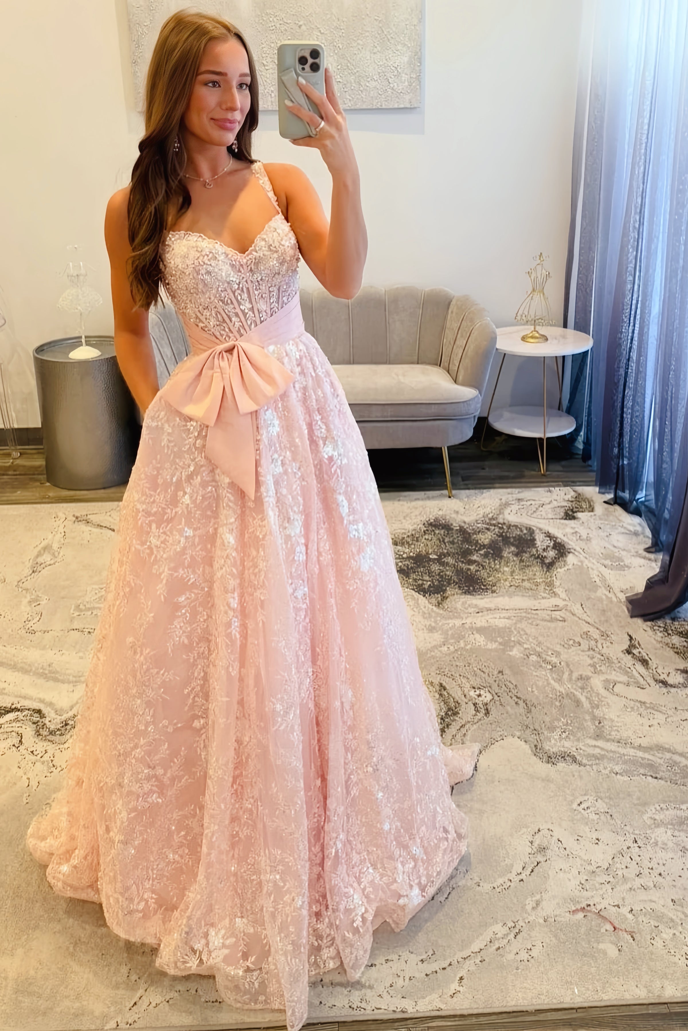 Light Pink Sequin Bow A-line Dress Dressesforparty Light Pink Sequin Bow A-line Dress Dressesforparty
