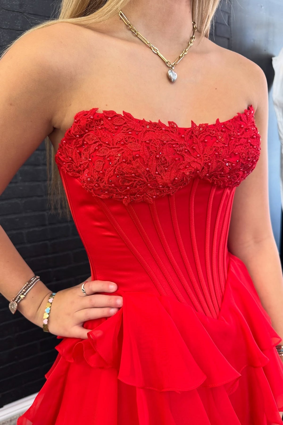 Red Strapless Long Tiered Ruffle A-line Dress Dressesforparty Red Strapless Long Tiered Ruffle A-line Dress Dressesforparty