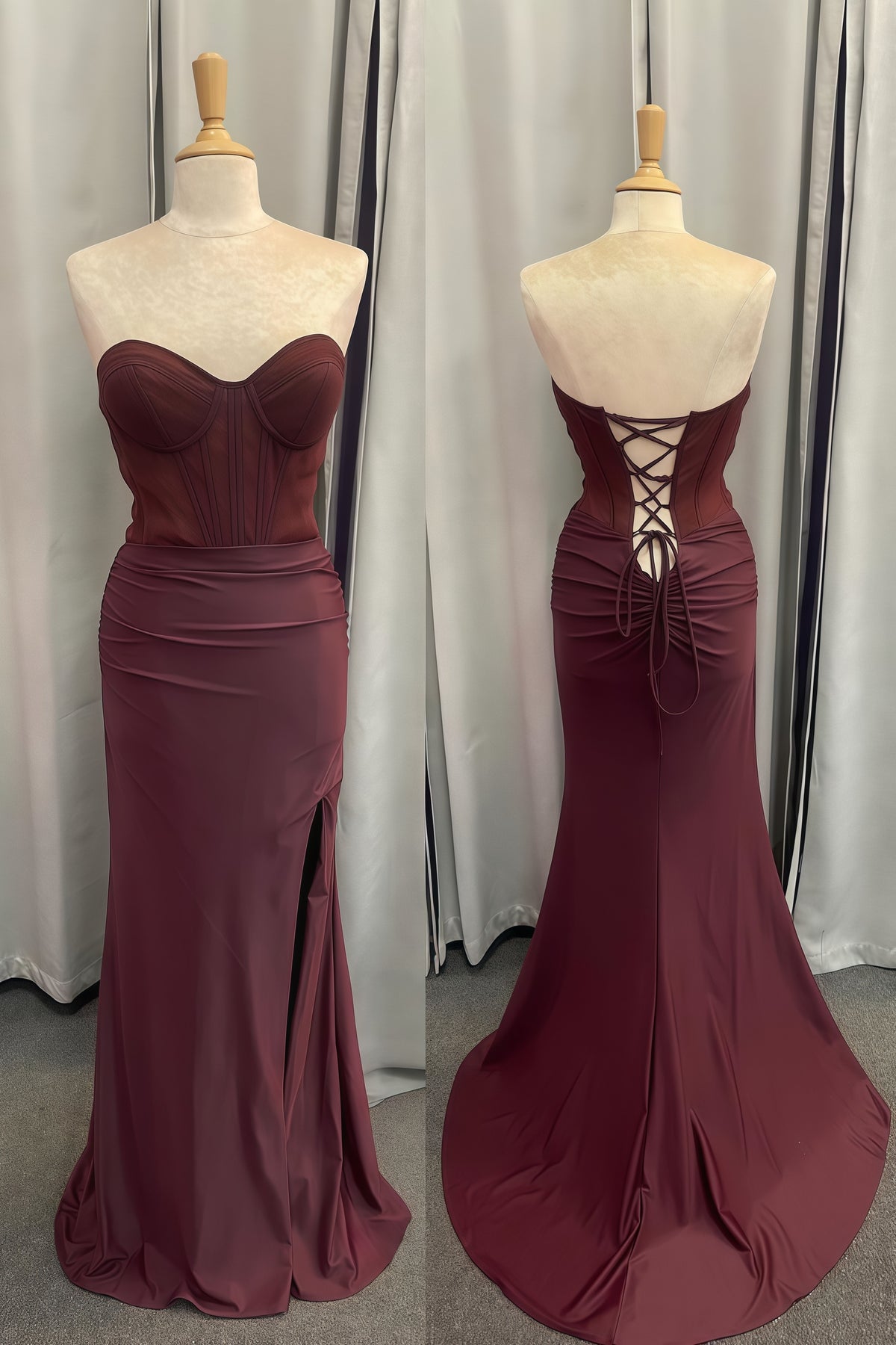 Burgundy Sweetheart Long Mermaid Dress