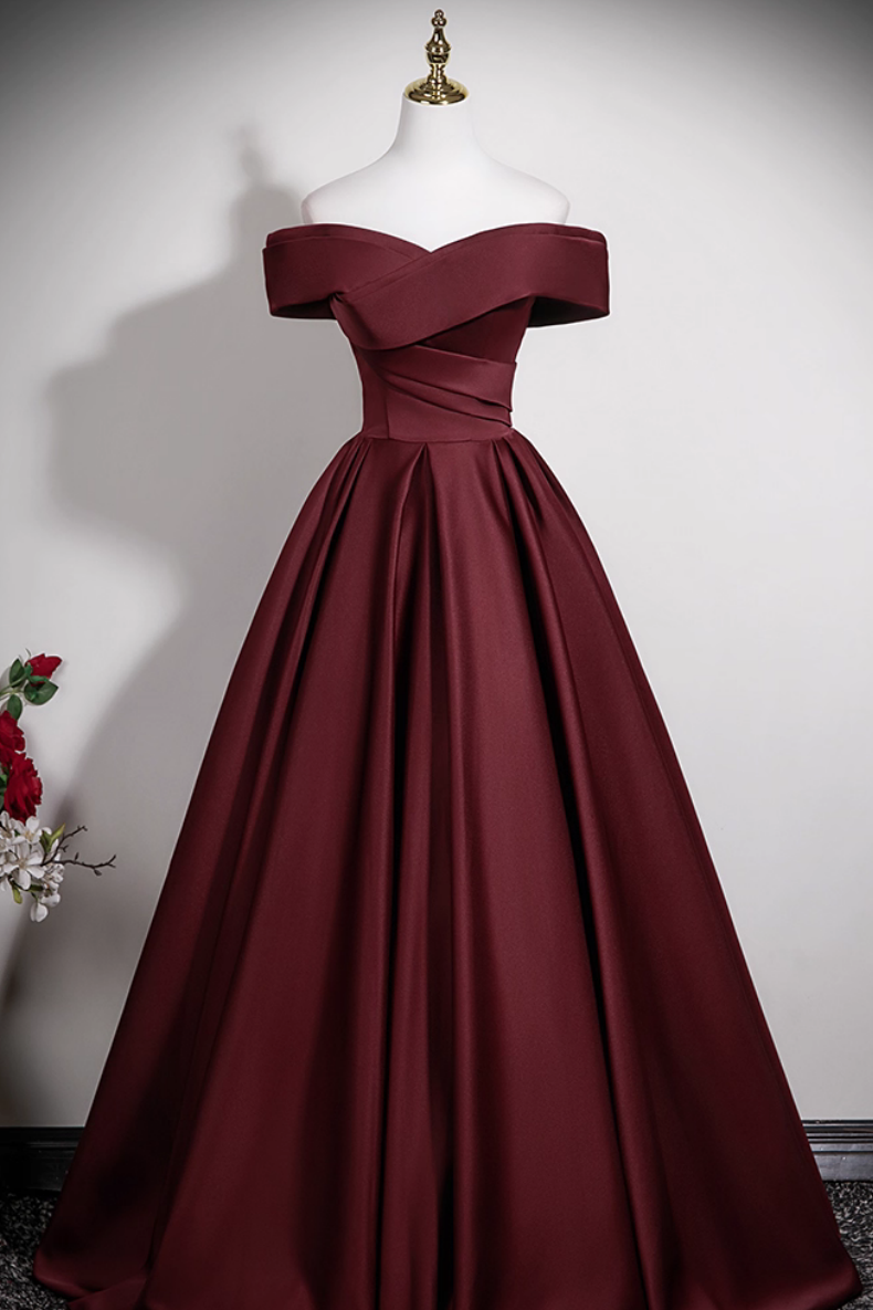 Burgundy Off-the-shoulder Lace-up Dress