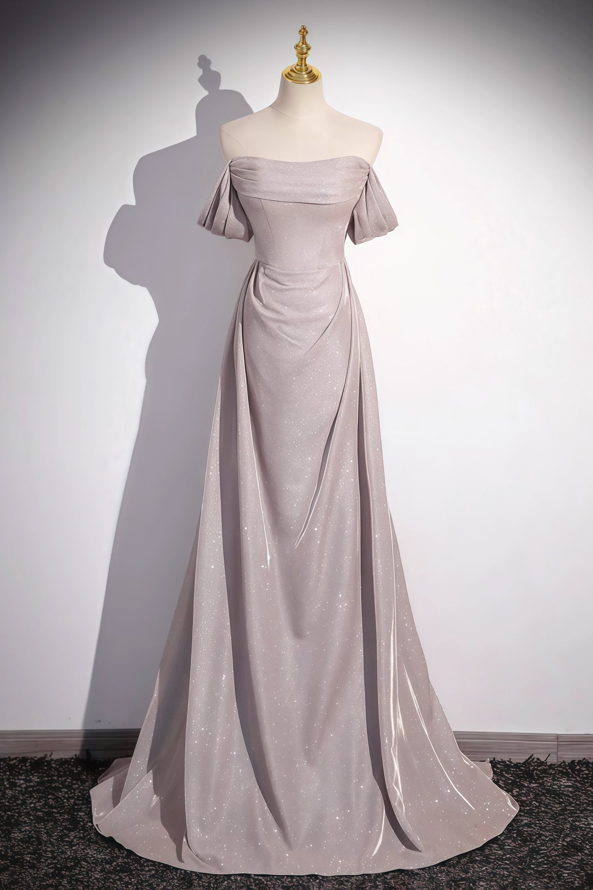 Greige Off-the-shoulder A-line Dress