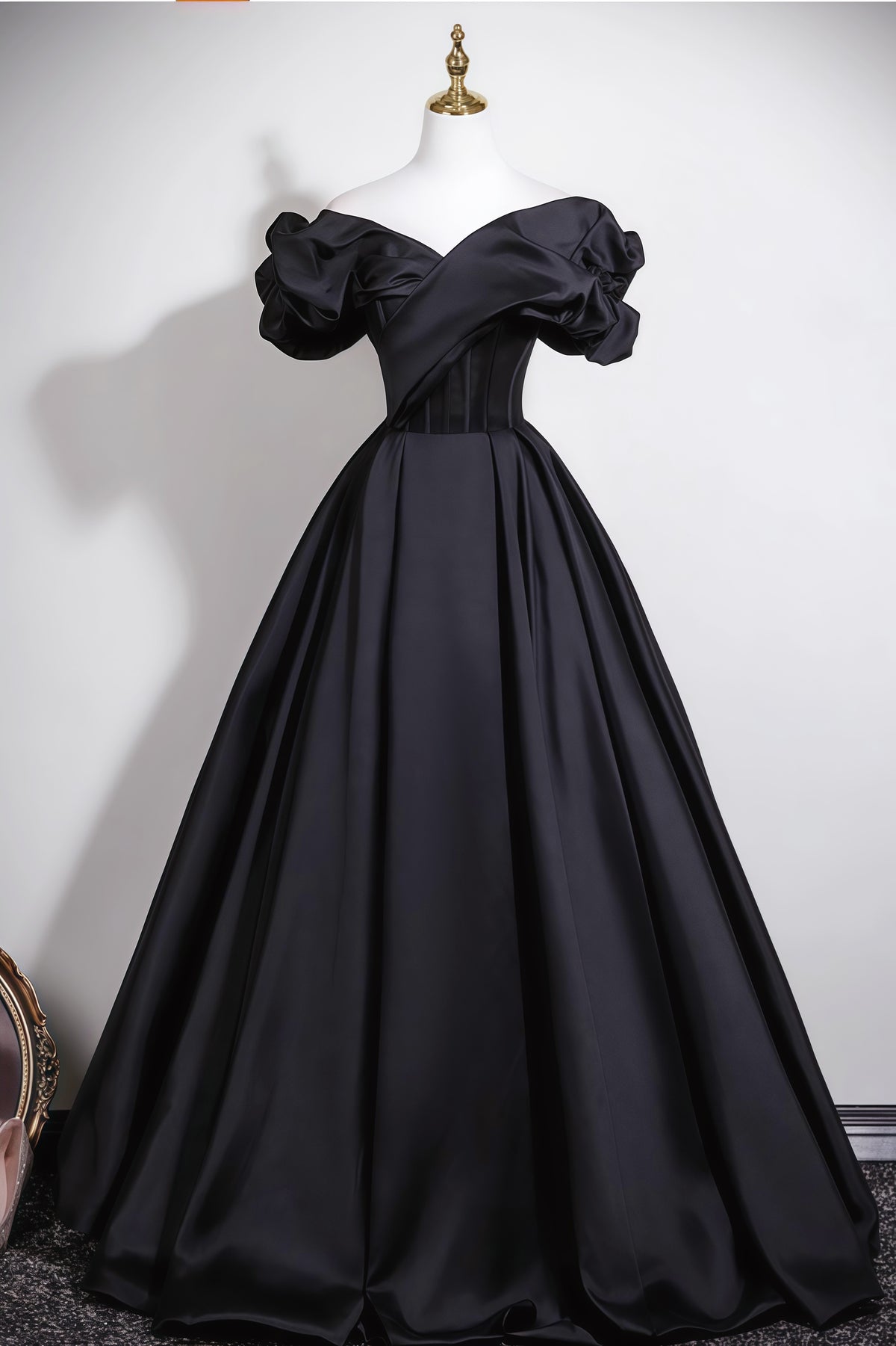 Black Off-the-shoulder Puff Sleeves A-line Dress