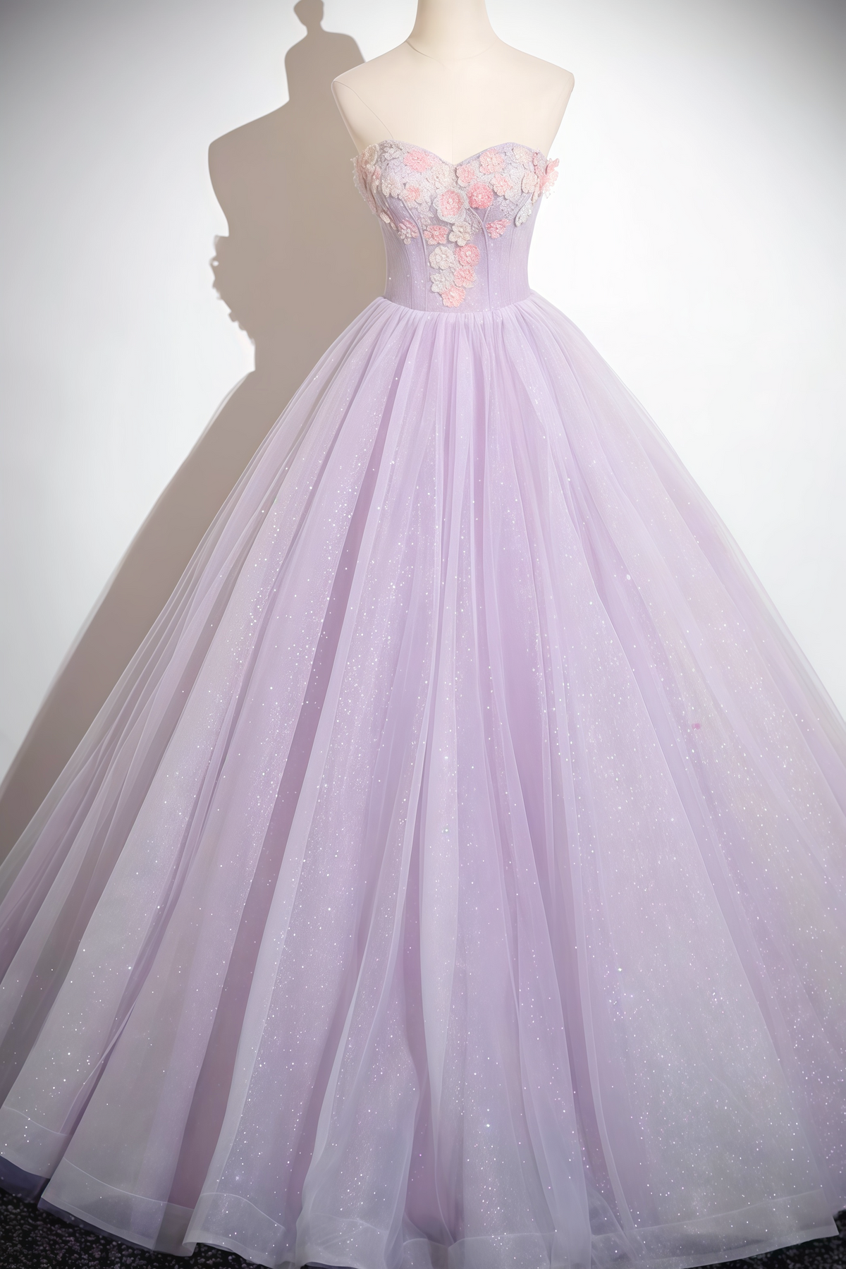 Lavender Off-shoulder Beaded 3D Floral Dress