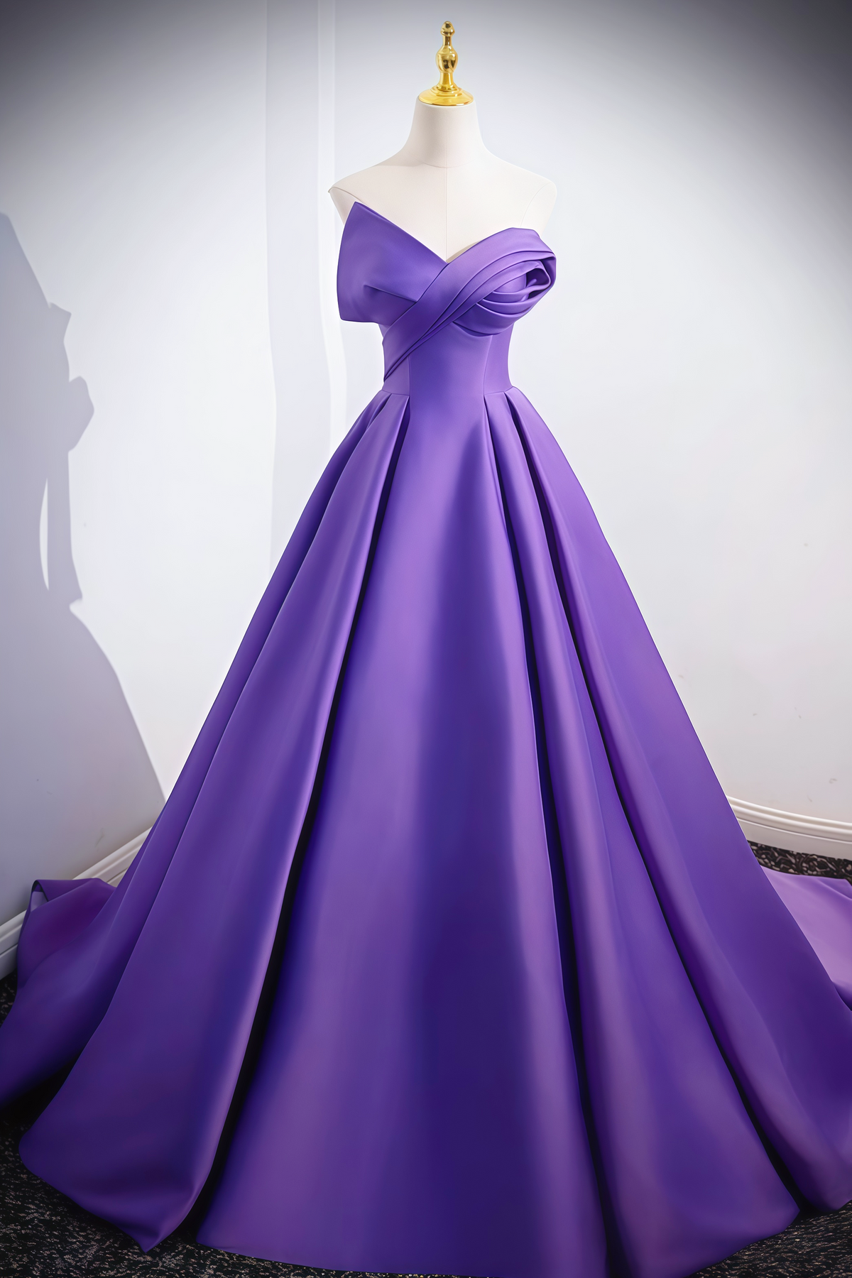 Purple Off-the-shoulder Satin A-line Dress