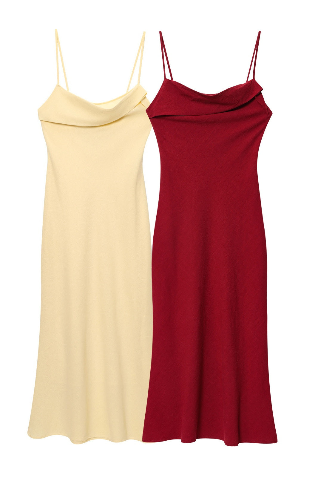 Maroon Spaghetti Straps Cowl A-line Dress