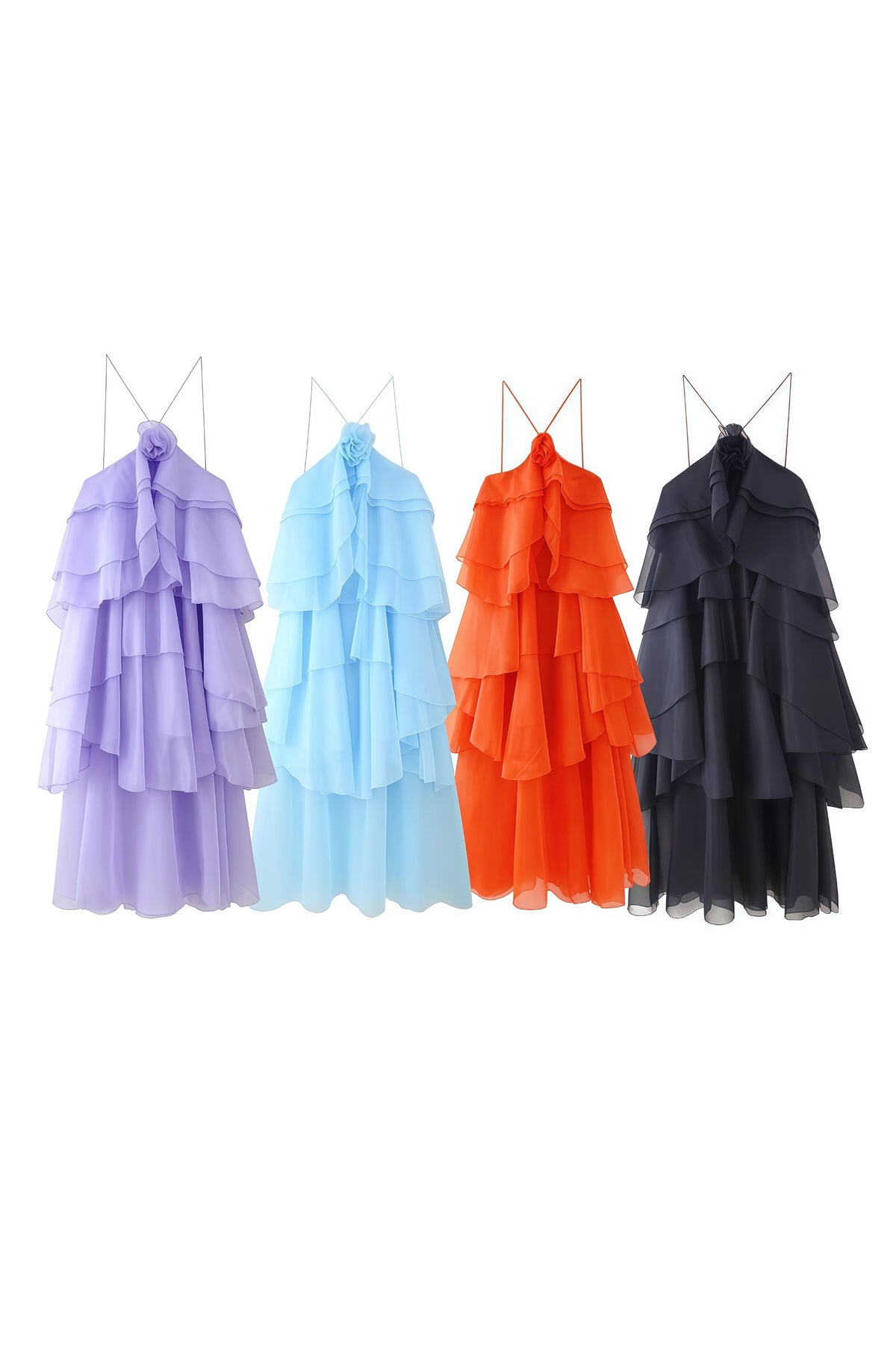 3D Floral Halter Long A-line Cake Dress