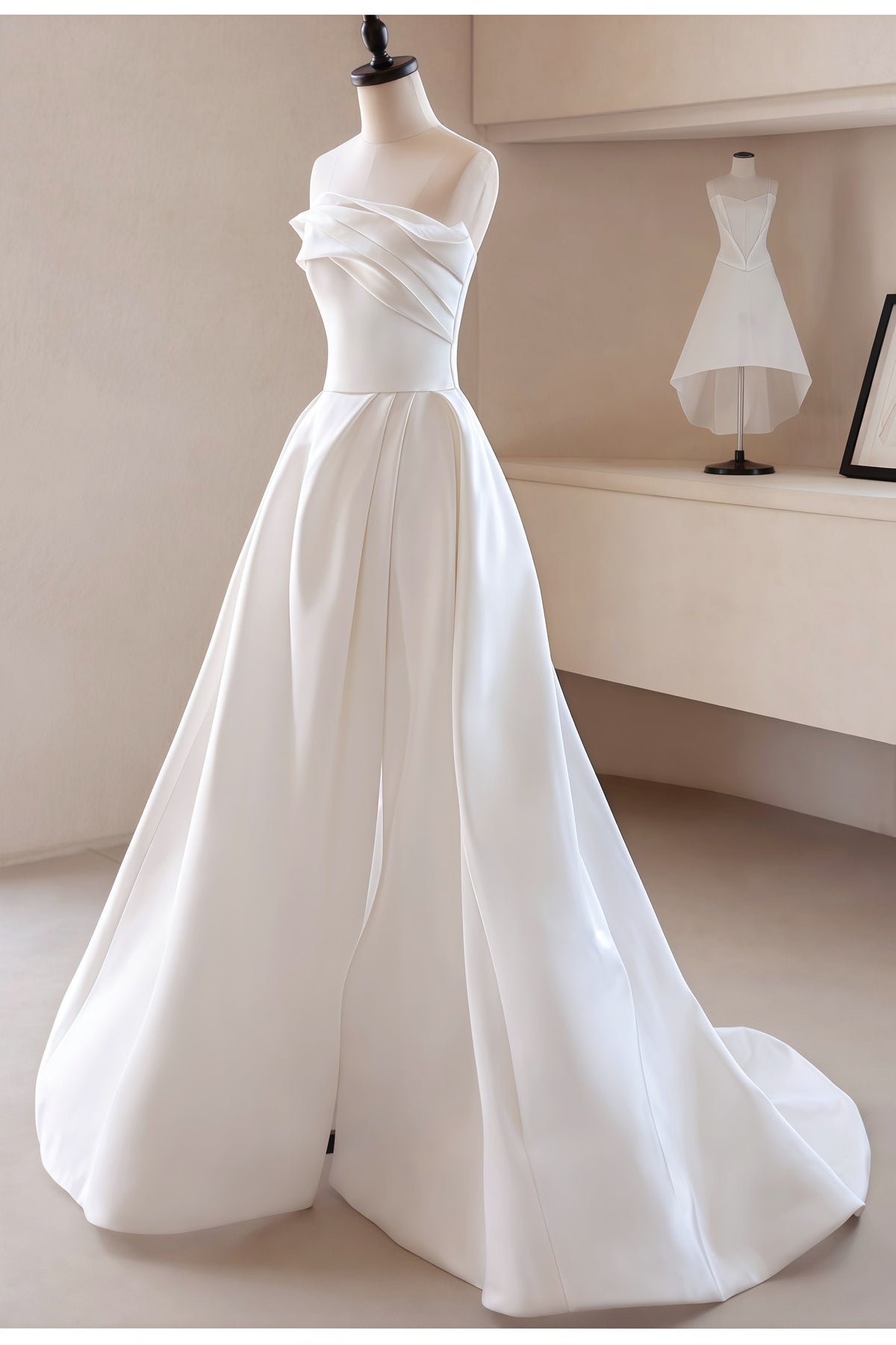 White Train Tube Top A-line Wedding Dress