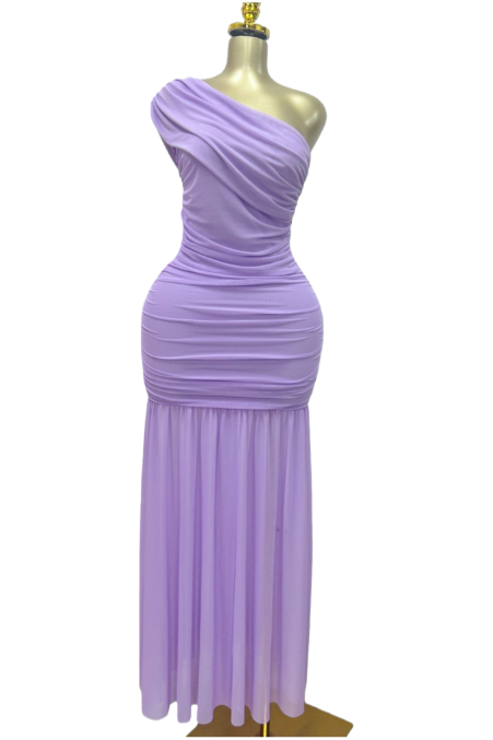 Lavender One-Shoulder Long Bodycon Dress