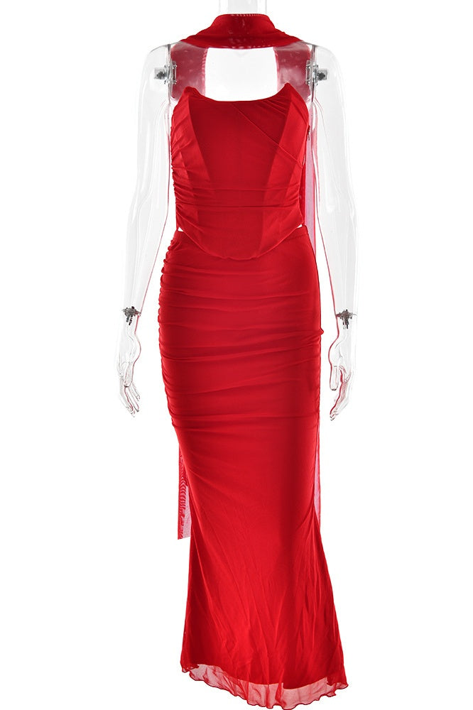 Blue Boning Bodycon Two-Piece Set Dress