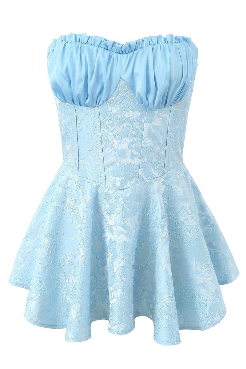 Light Blue A-line Bodycon Ruffled Mini Dress