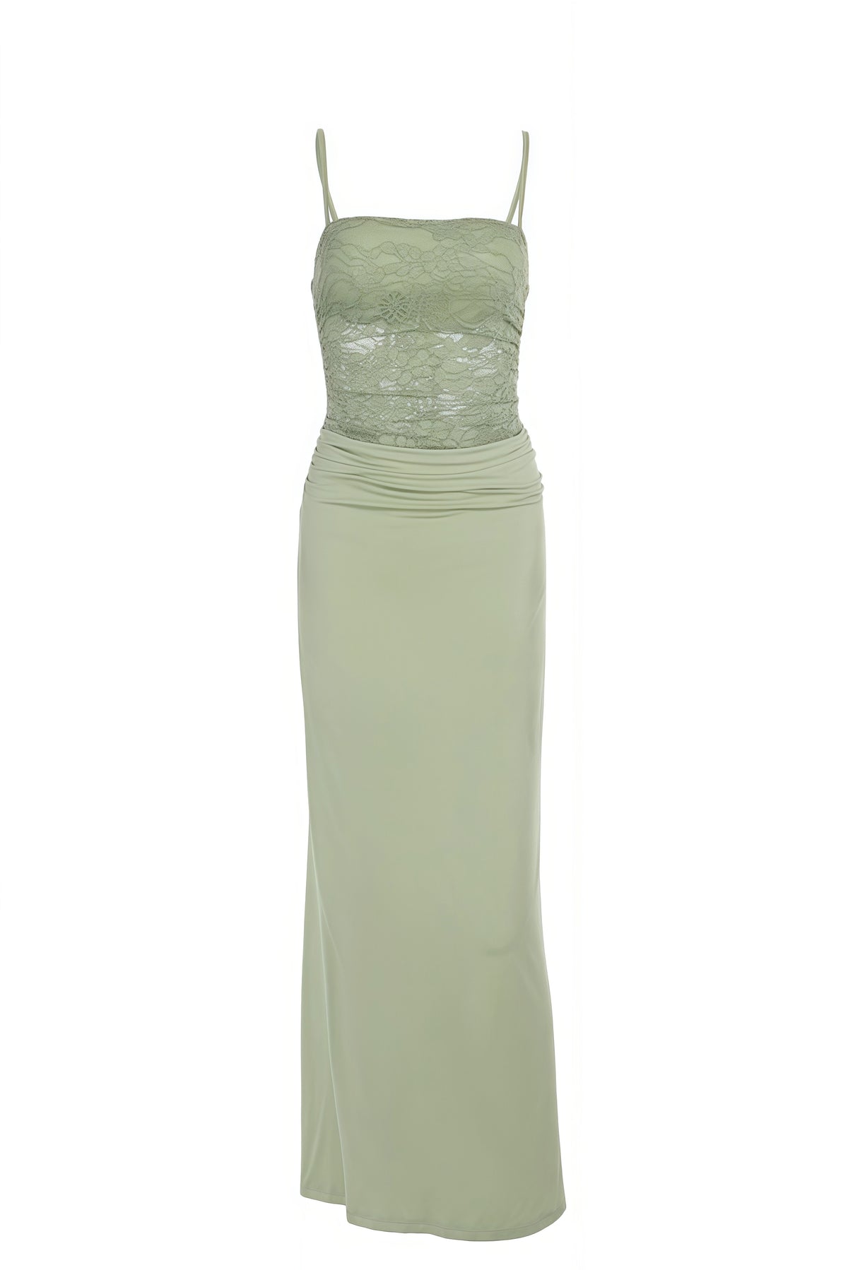 Sage Green Lace Print Tulle Long Dress