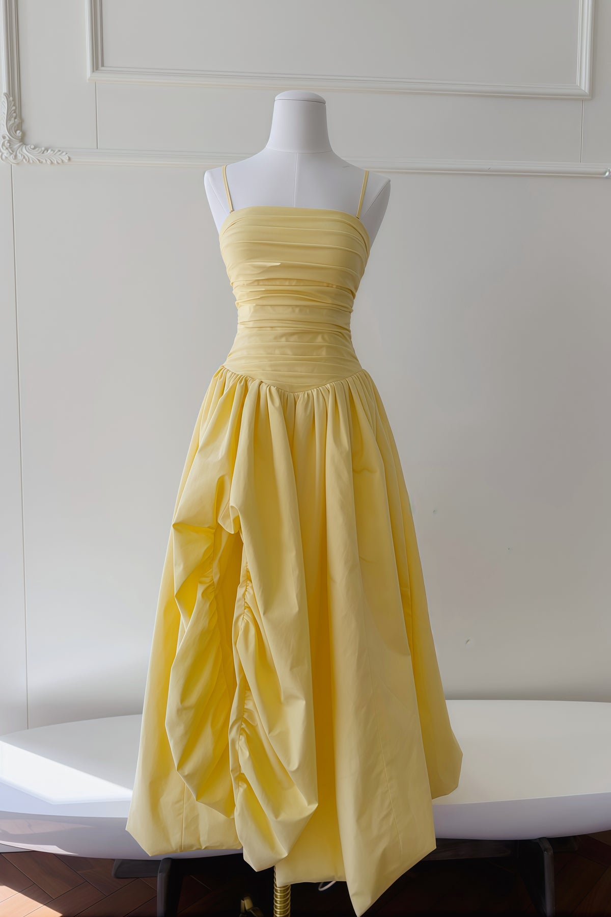 Cream Yellow Bubble Long A-line Dress