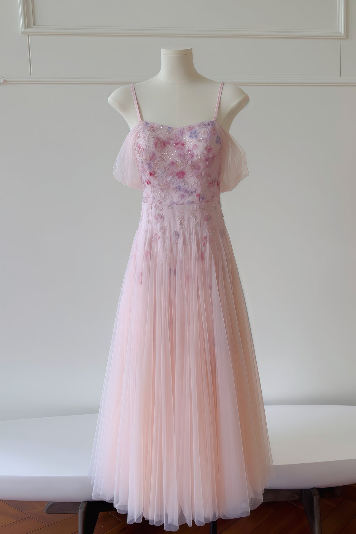 Light Pink Sequin 3D Embroidery A-line Dress