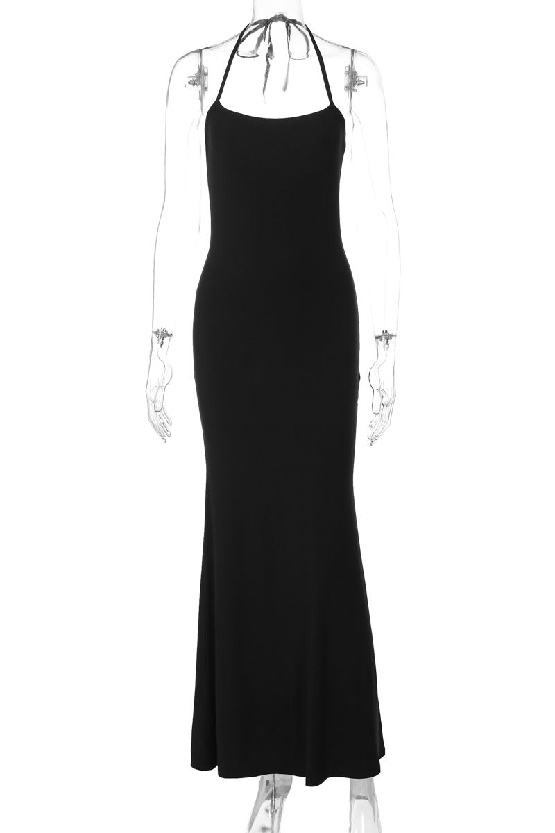 Black Halter V-Neck Long Dress