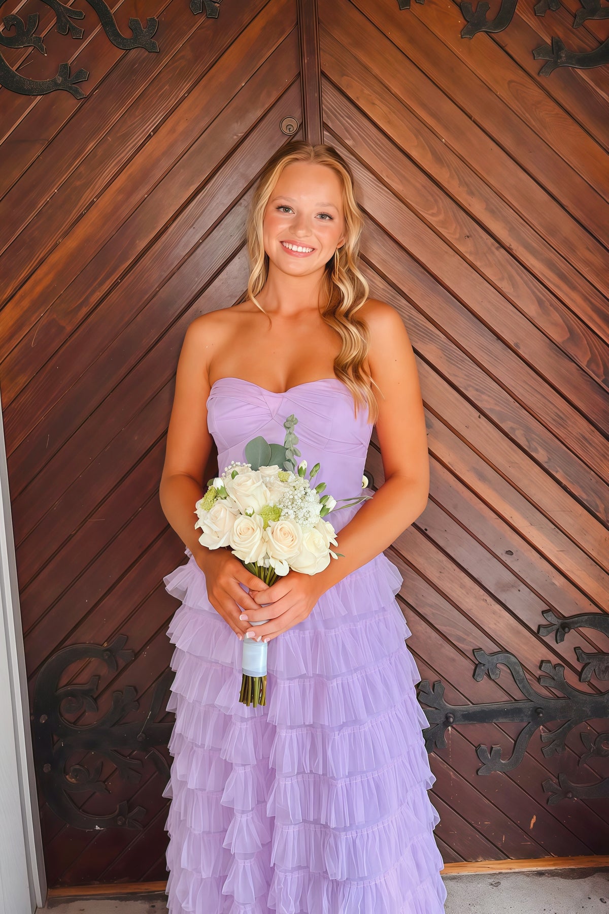 Lavender Sweetheart Tiered Ruffled Tulle Dress