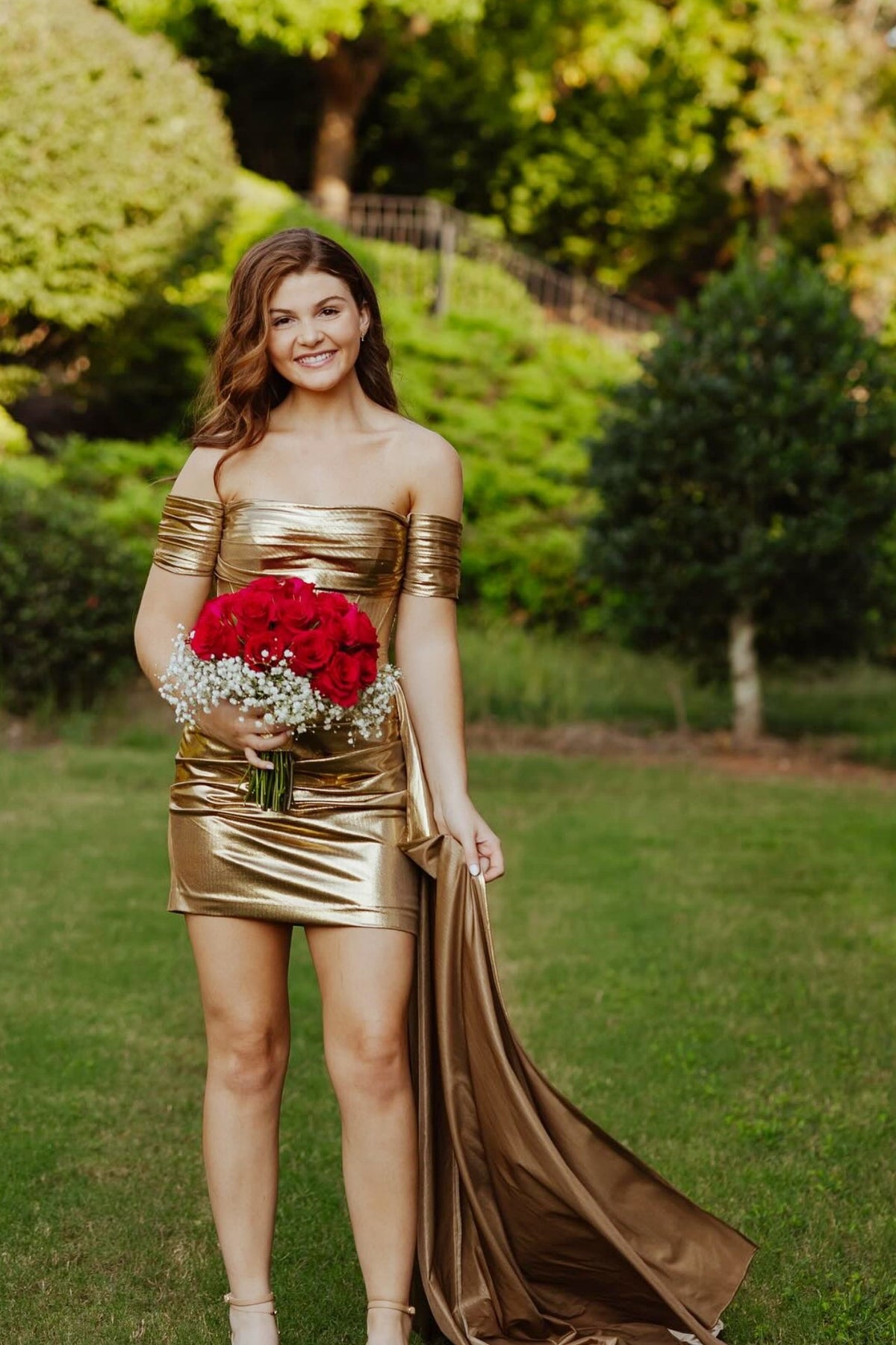 Gold Metallic Tight Dress with Train