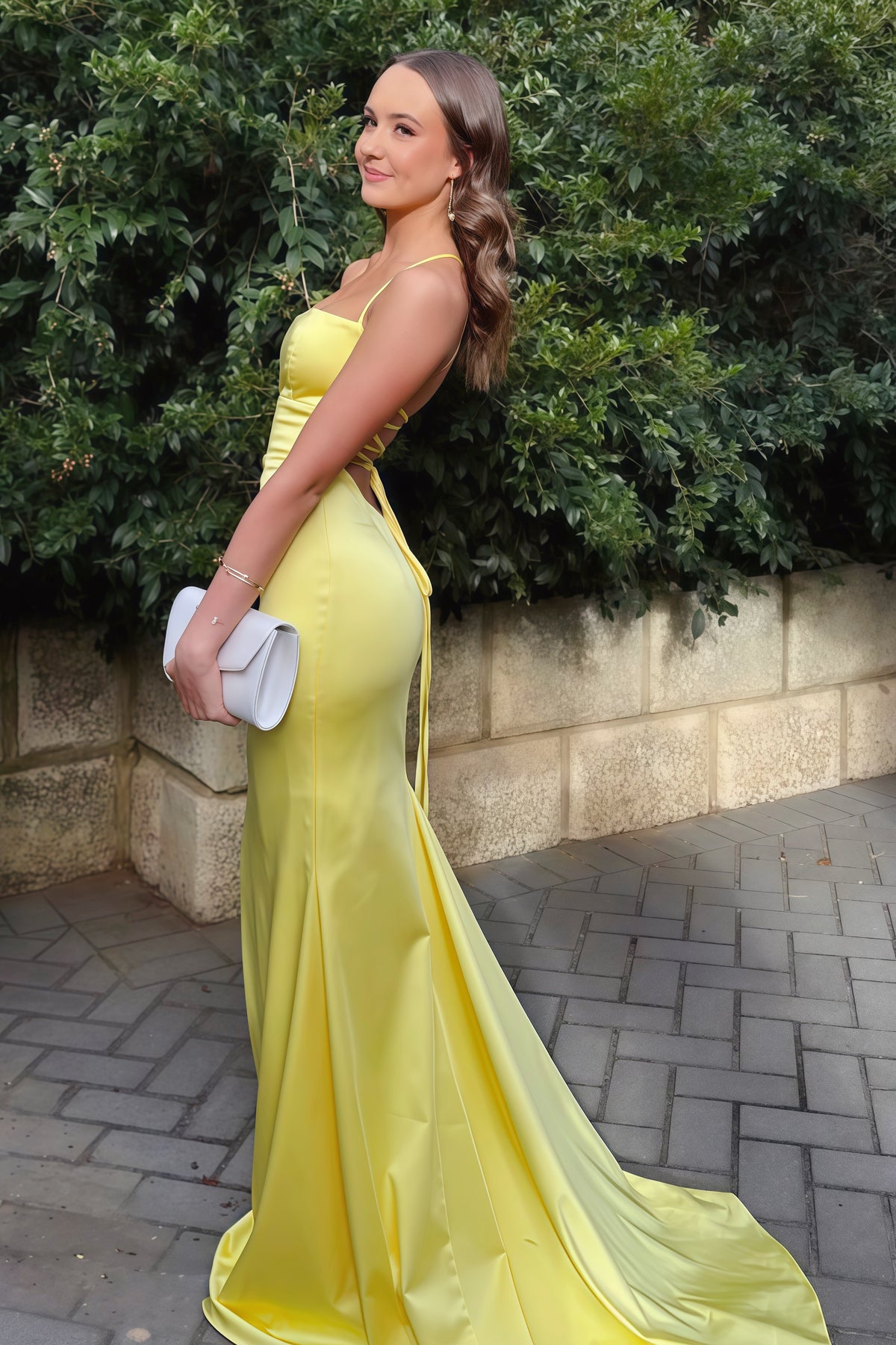 Yellow Mermaid Spaghetti Strap Long Dress