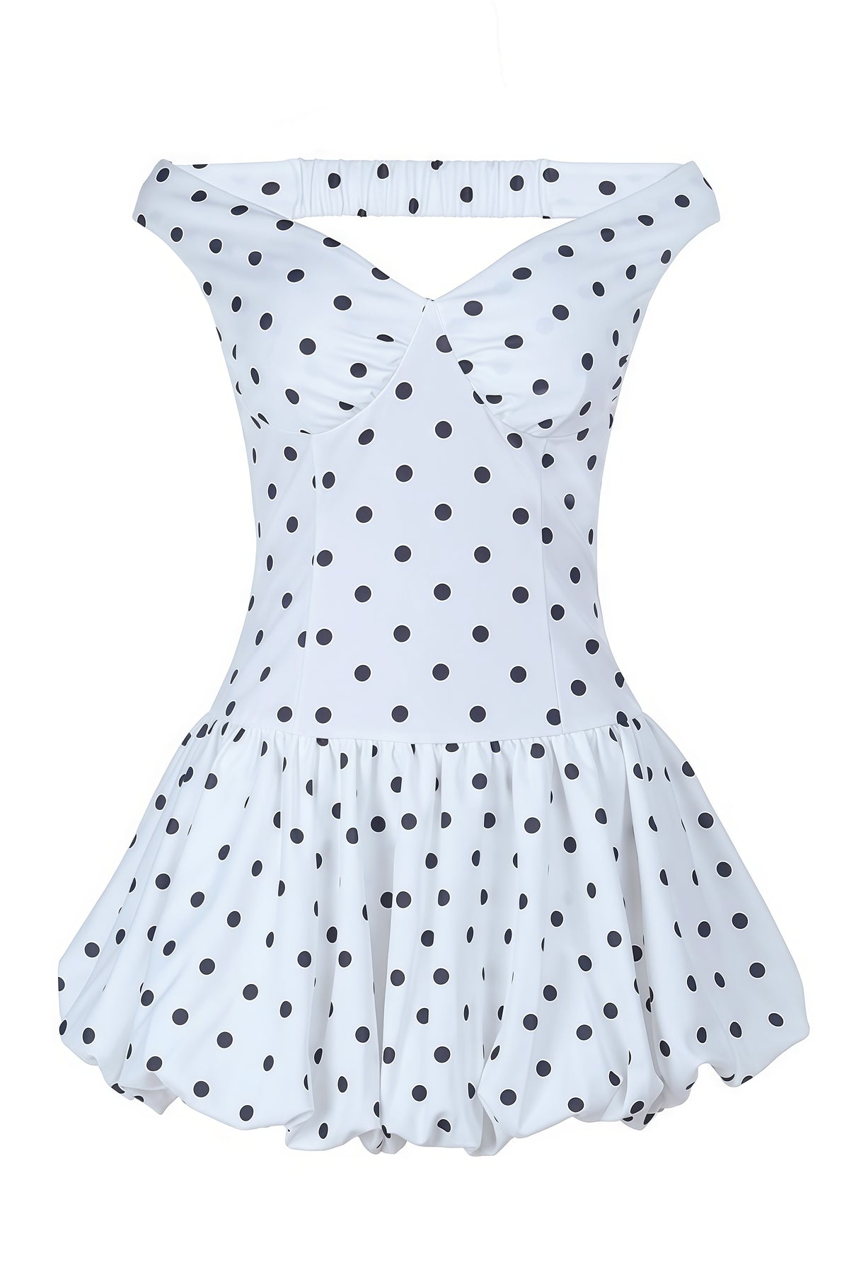 White Off-shoulder Polka Dot Bubble Dress