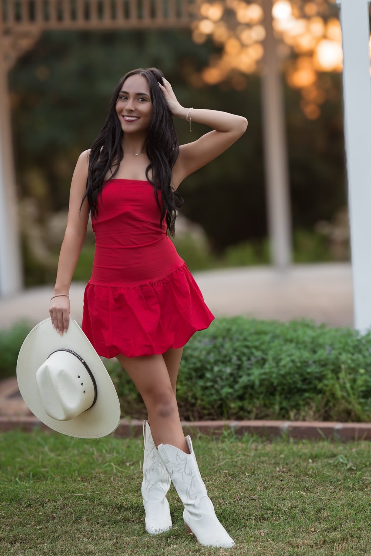 Red A-line Strapless Bubble Dress