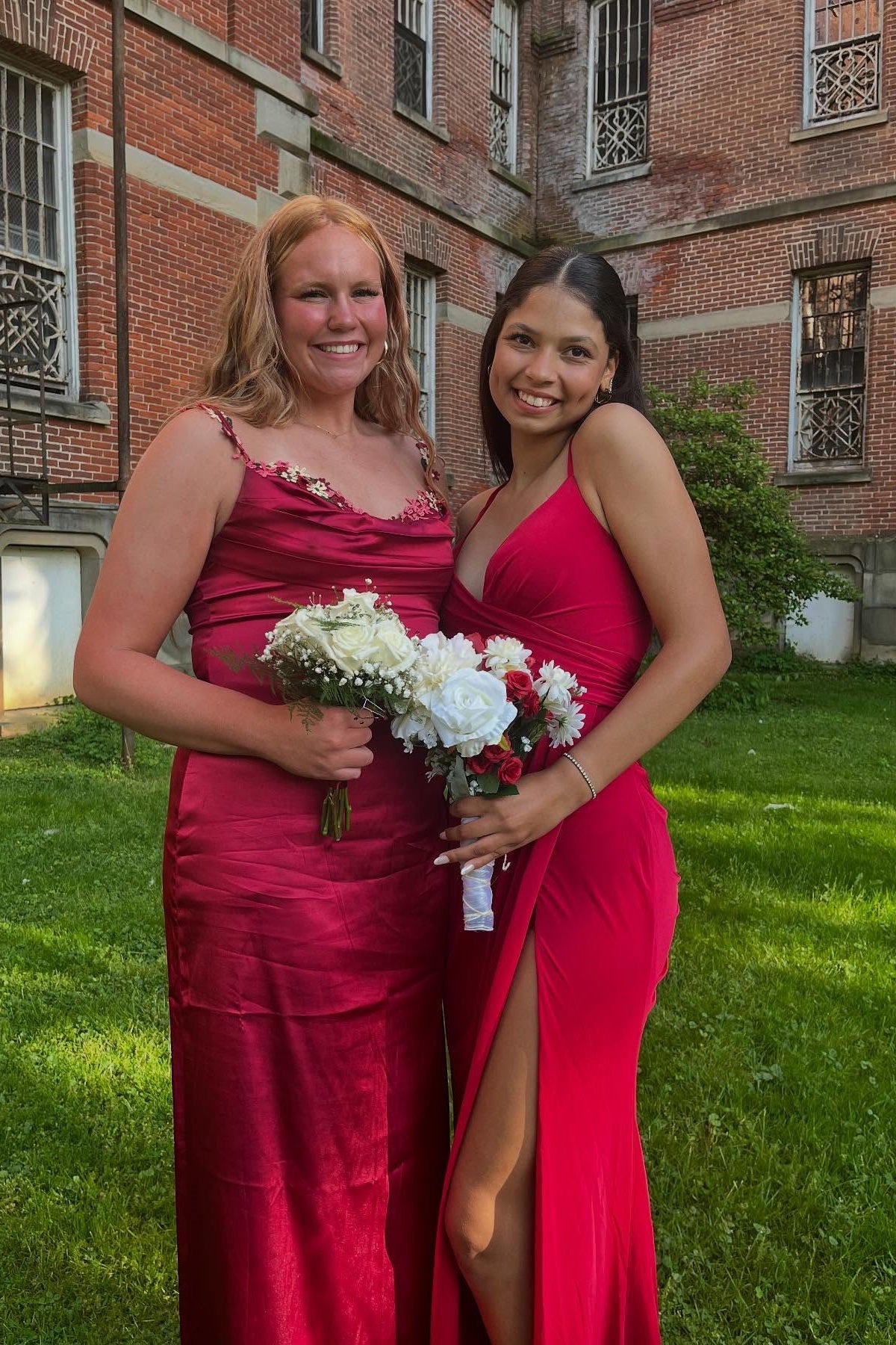 Red Cowl Neck Flower Long Dress