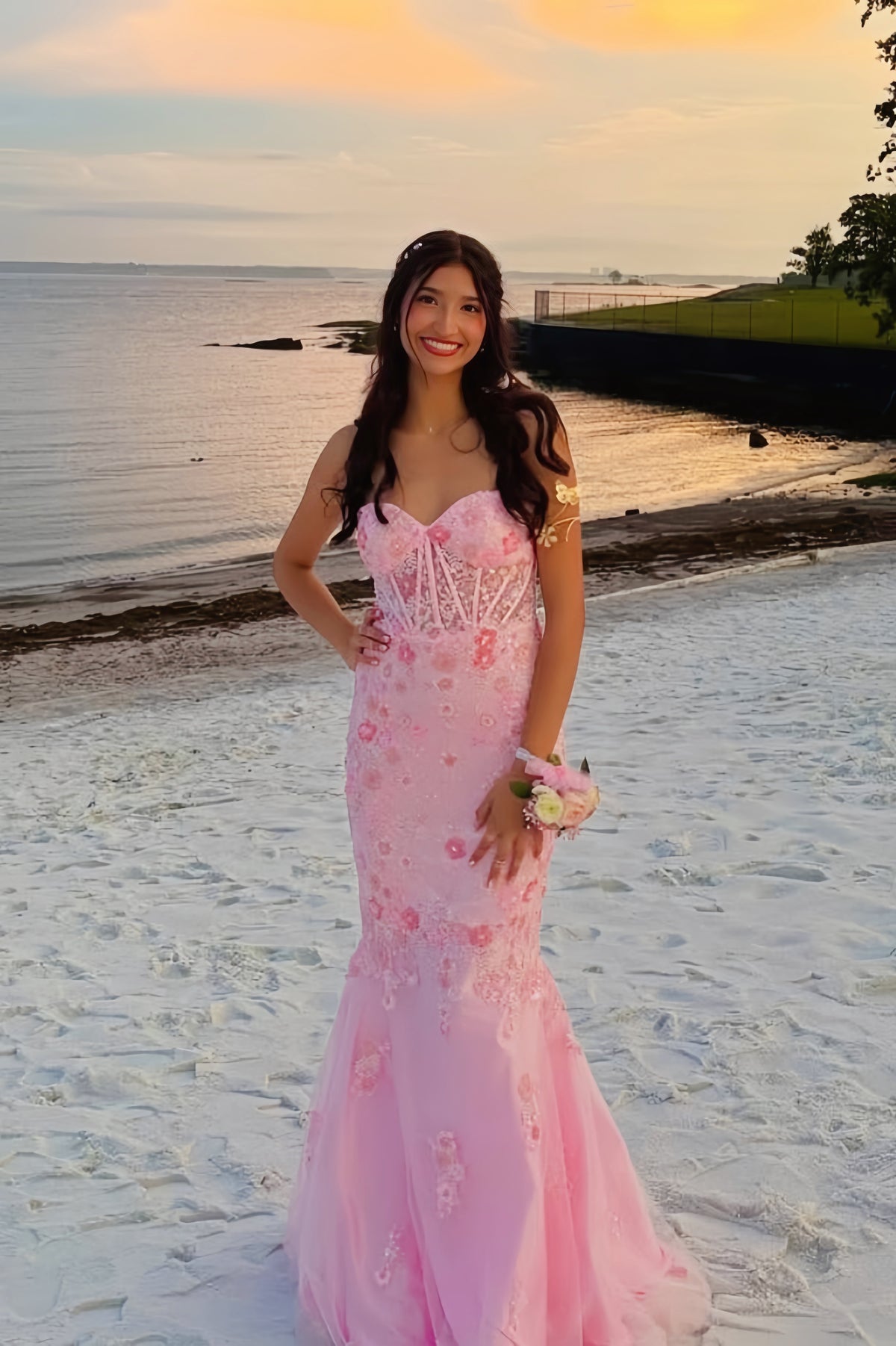 Sweetheart Pink Beaded Flower Mermaid Dress Dressesforparty Sweetheart Pink Beaded Flower Mermaid Dress Dressesforparty