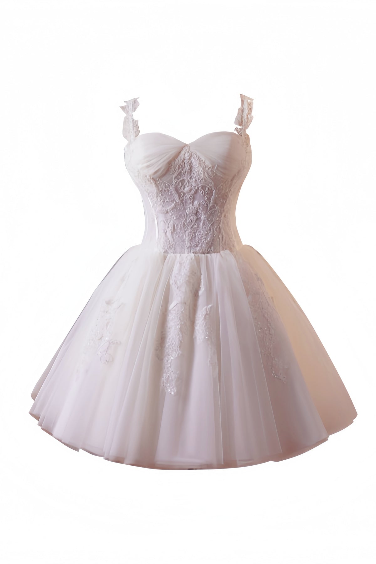 White A-line Embroidered Printed Mini Puffy Dress