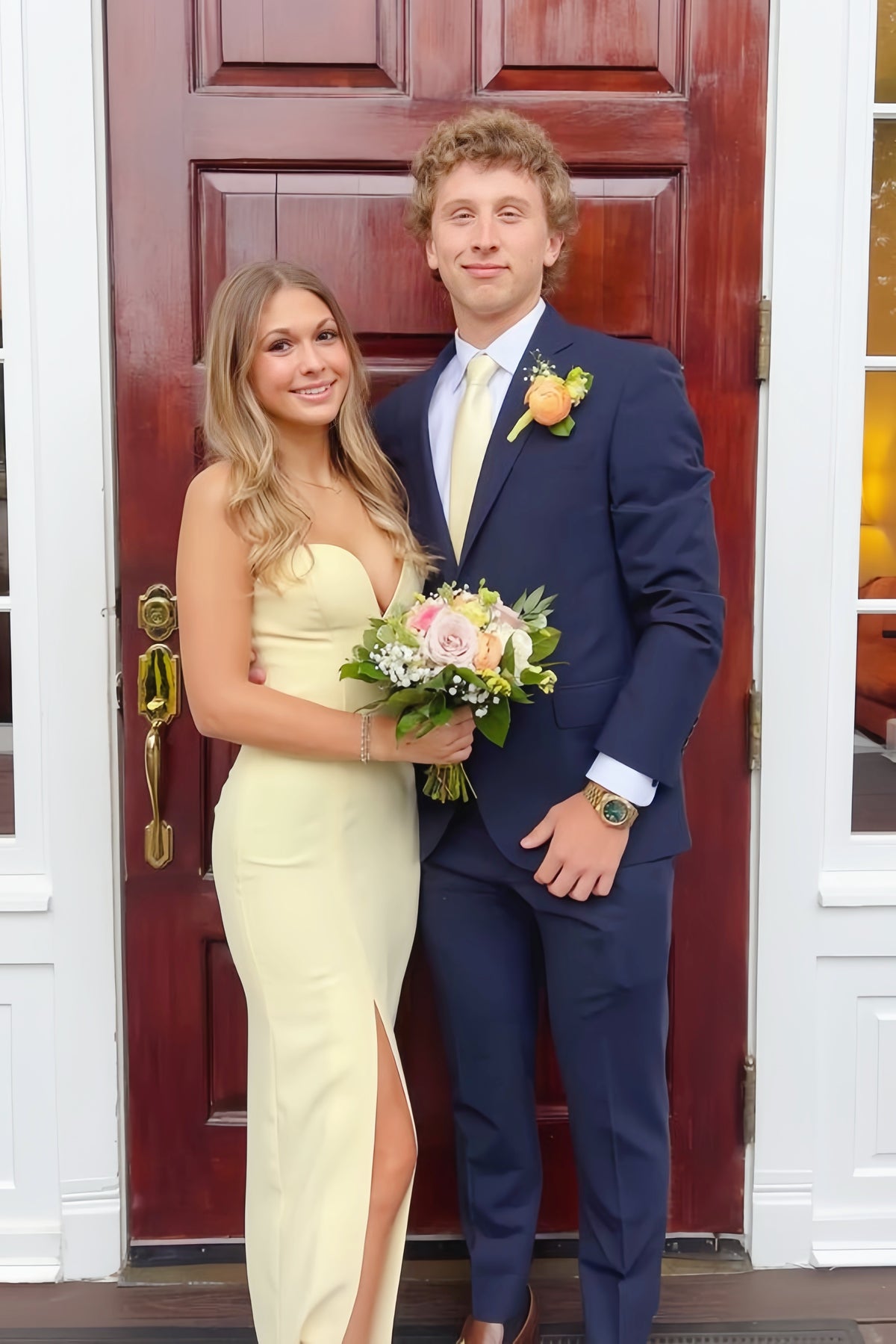 Strapless V-neck Yellow Fitted Floor-length Dress