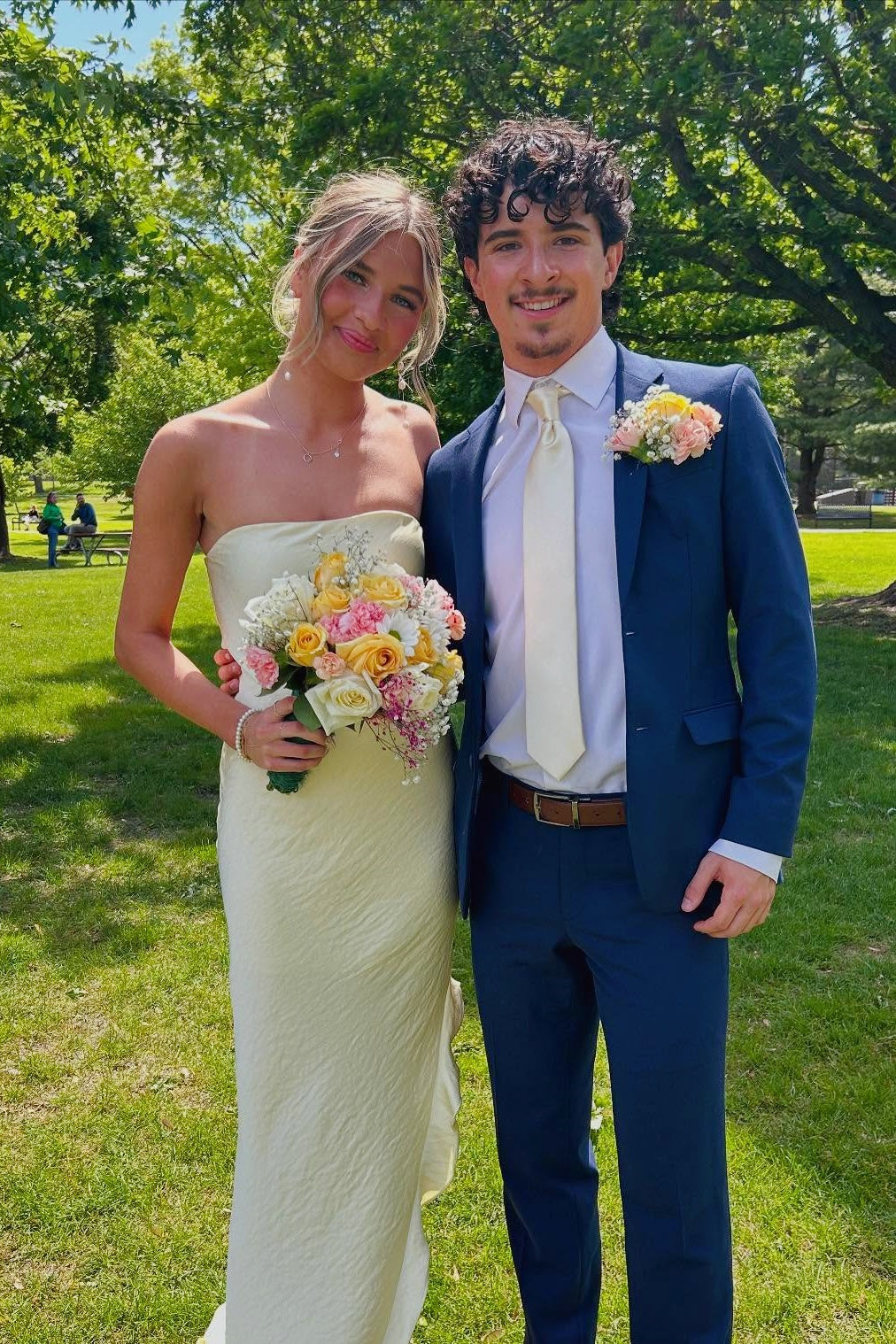 Light Yellow Asymmetrical Layered Slit Long Dress