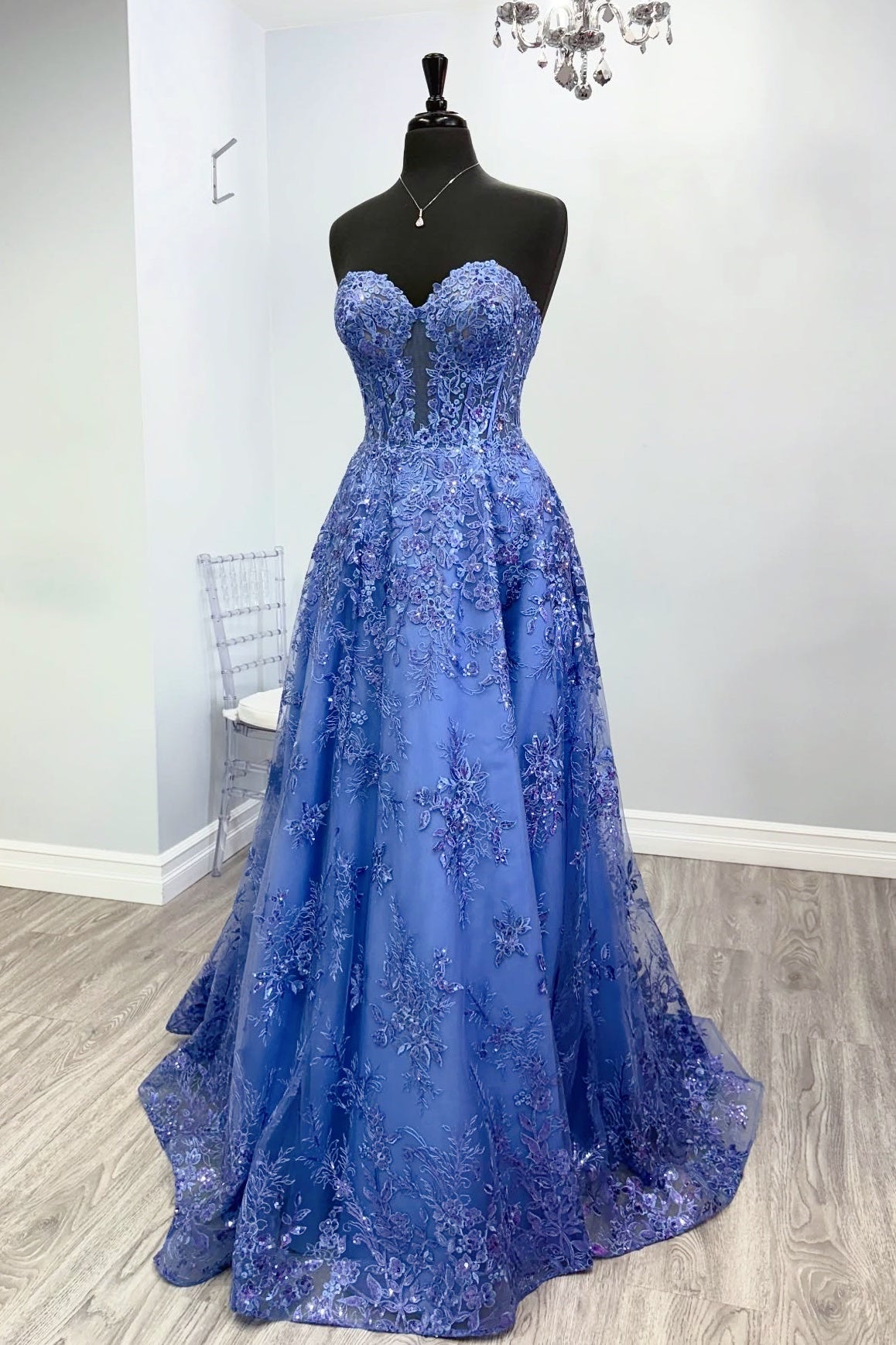 Embroidered 3D Floral Applique A-line Dress