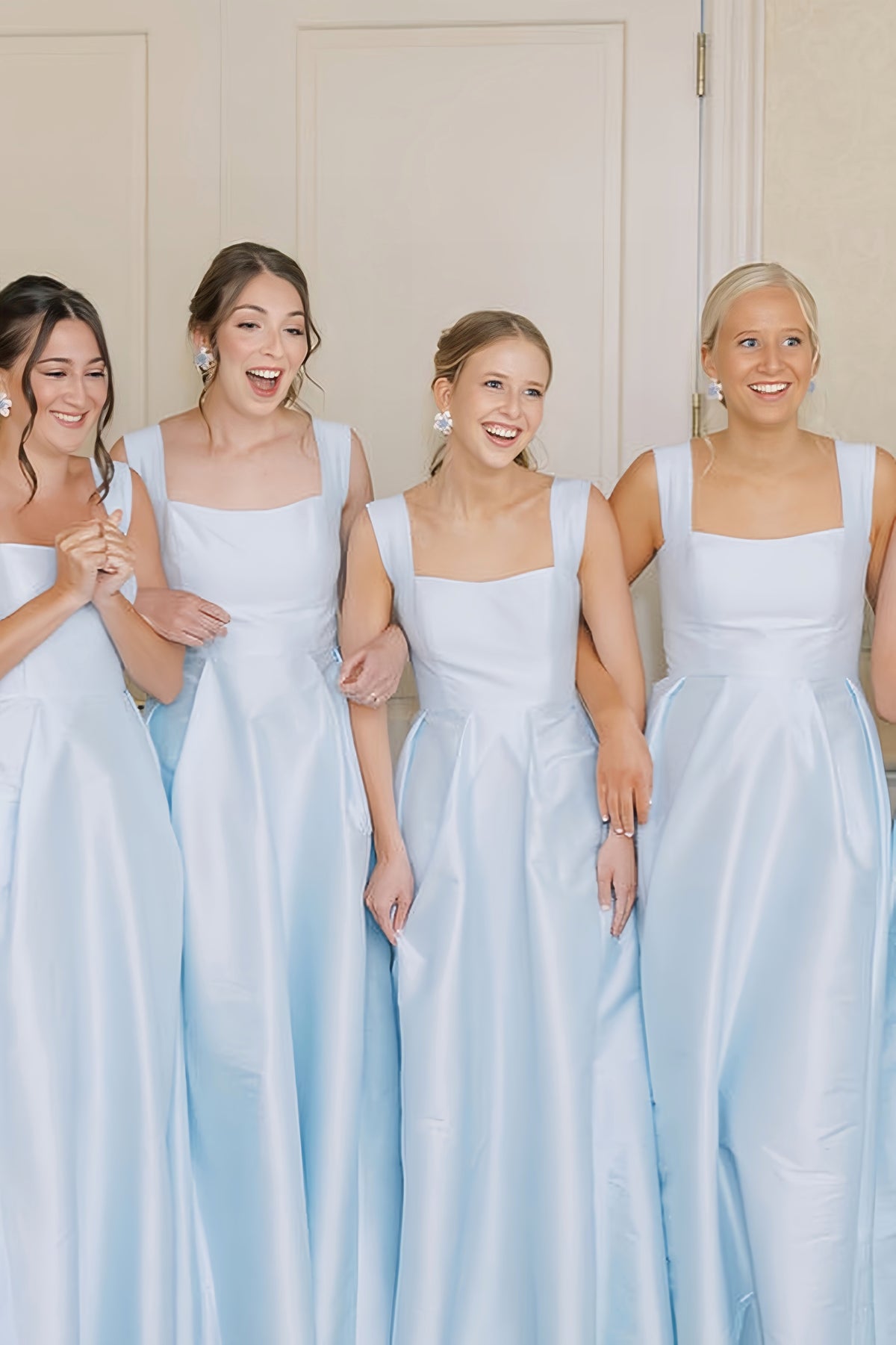 Light Blue Satin Long Bridesmaid Dress