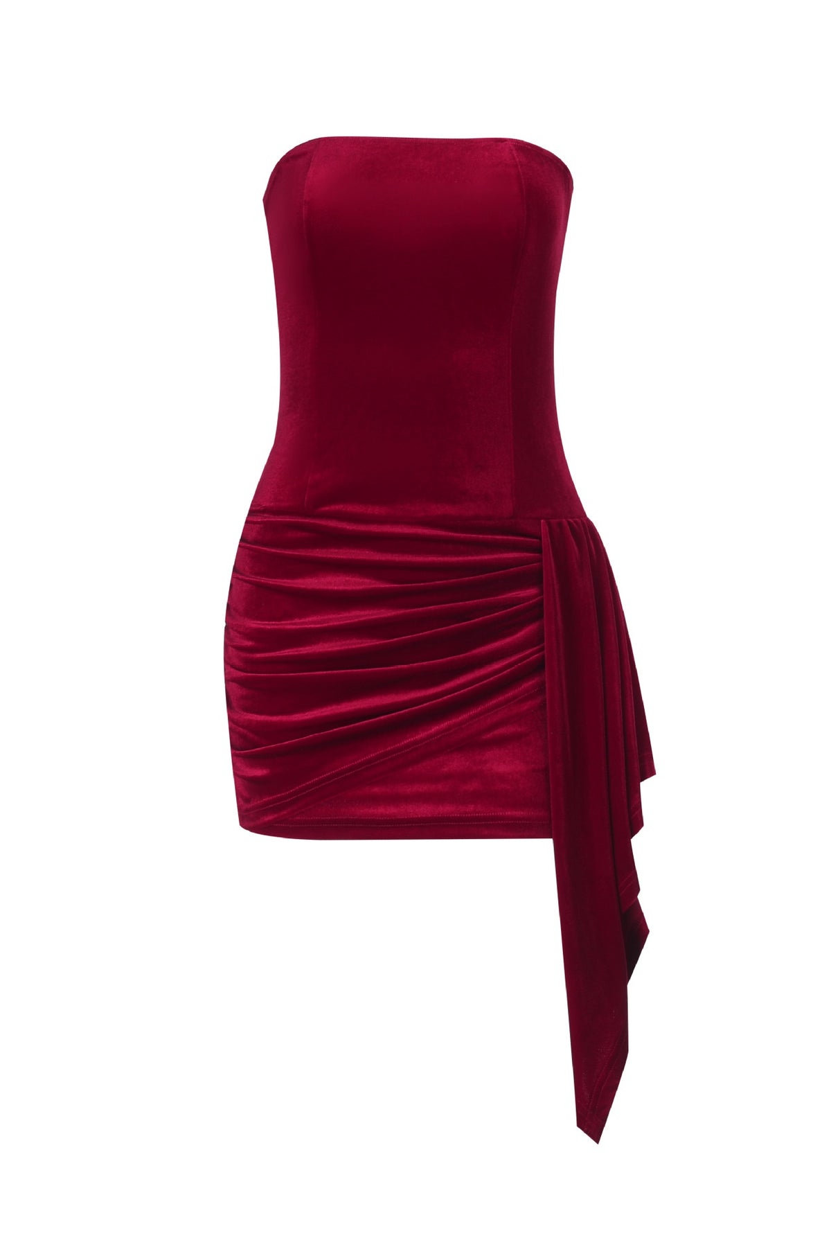 Burgundy Bodycon Strapless Train Mini Dress