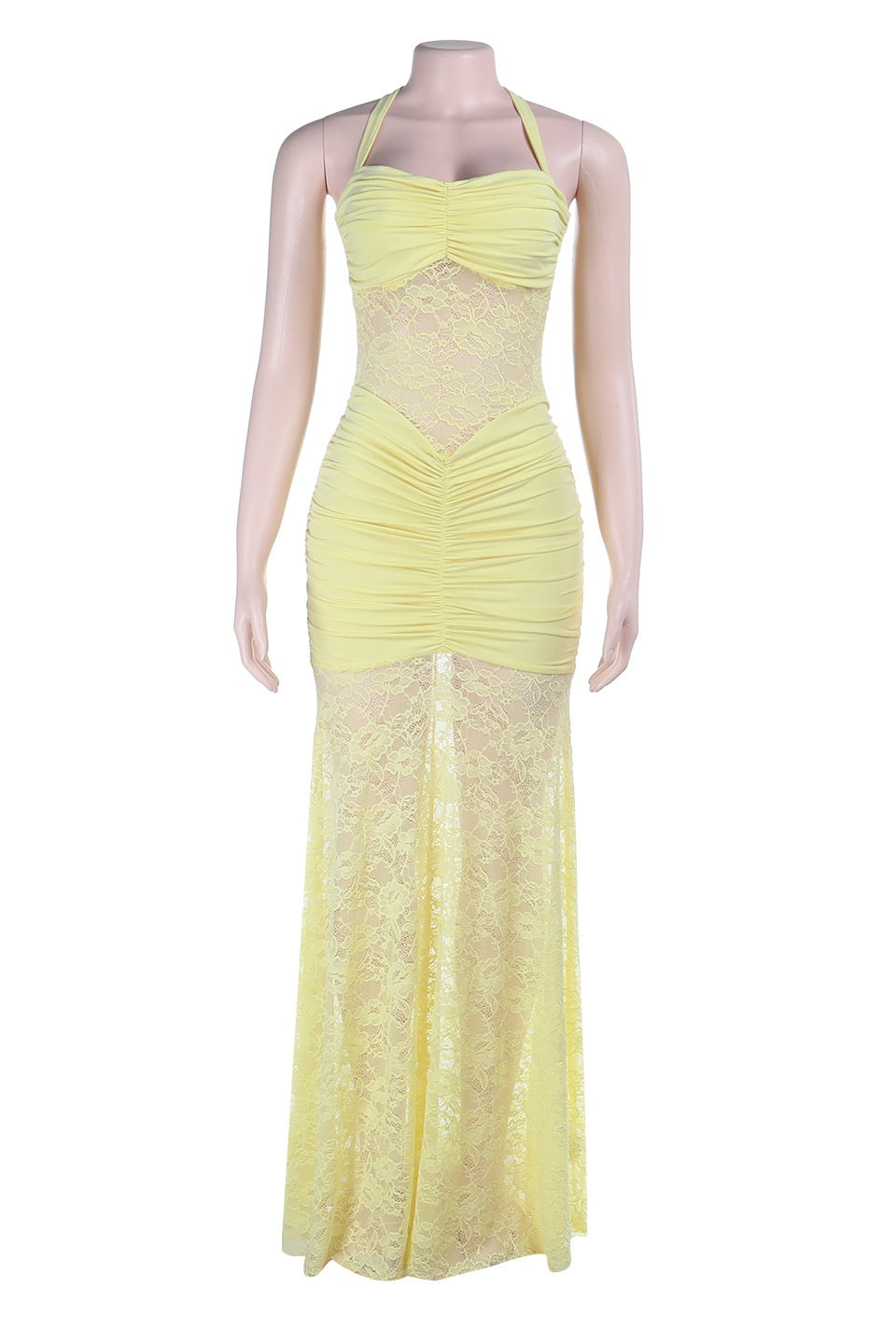 Halter Printed Mesh Patchwork Fitted Dress