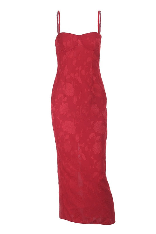 Red Floral Print Spaghetti Strap Dress