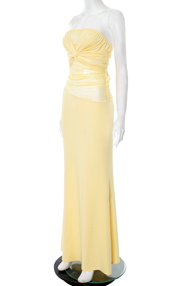 Strapless Lace Front Twist Fitted Long Dress