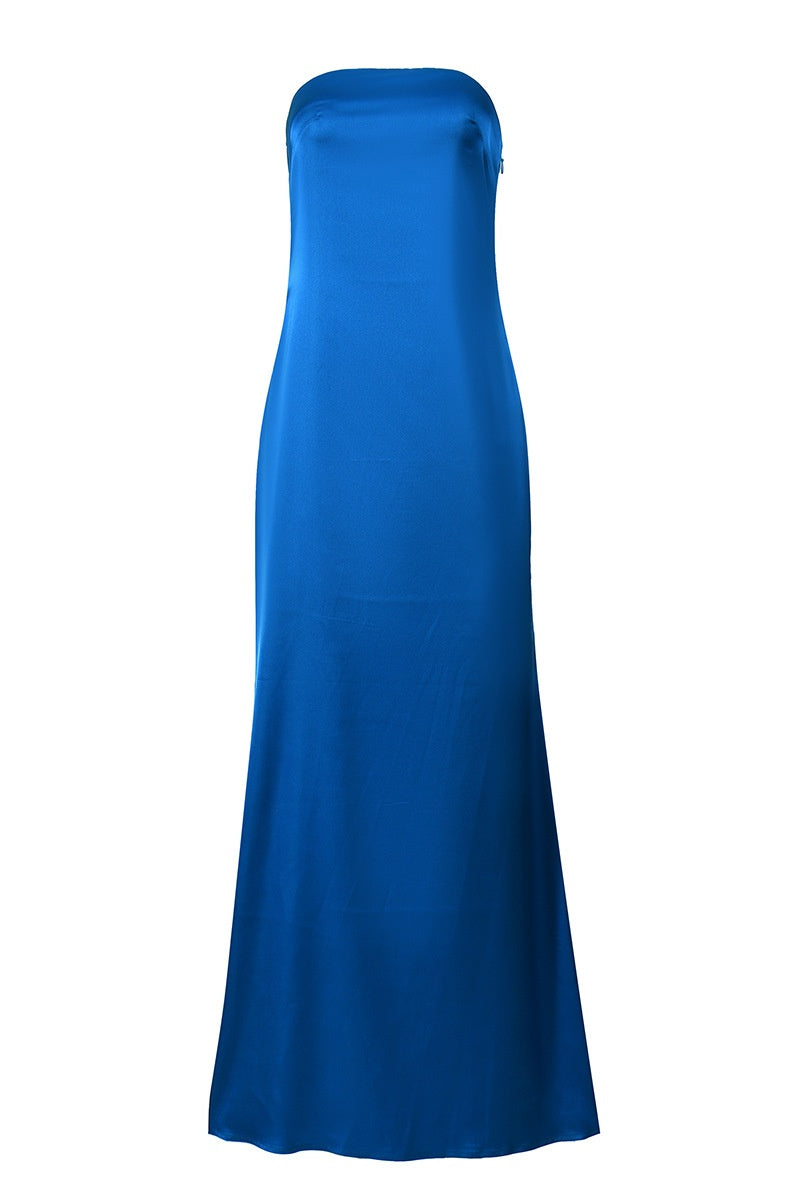 Tie-back Satin Strapless Long Dress