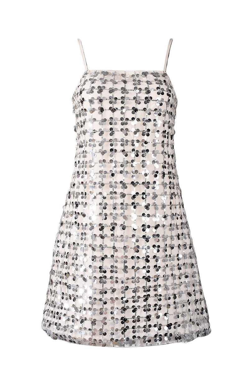 Silver Spaghetti Straps Sequin Dress