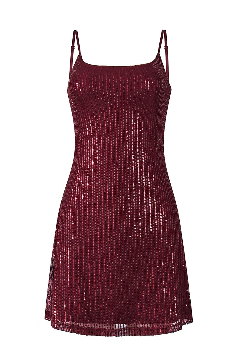 Spaghetti Straps Sequin A-line Mini Dress