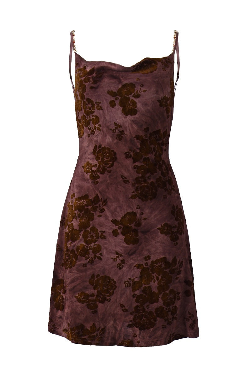 Maroon Rhinestone A-line Mini Dress