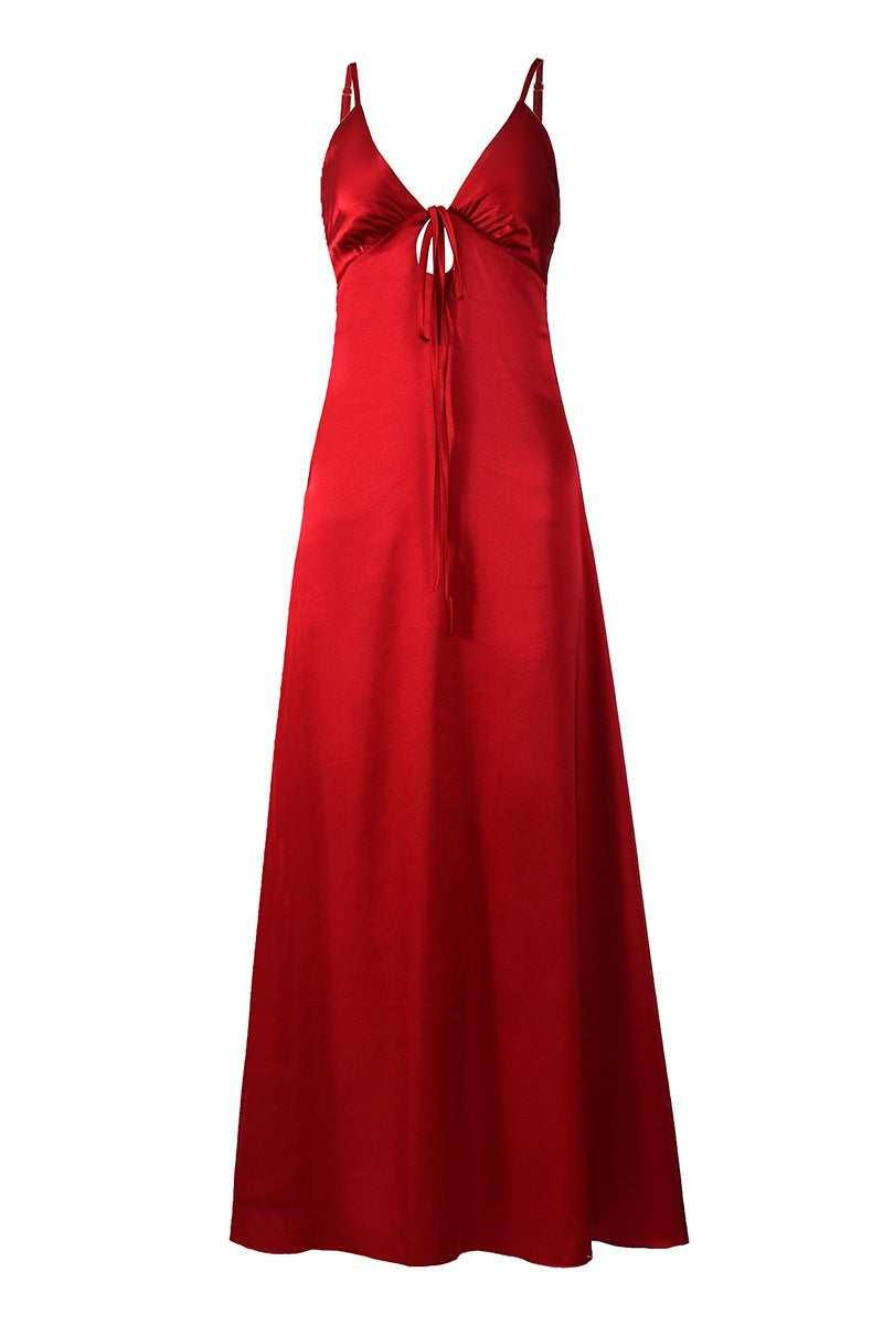 Red Cut-out A-line Long Prom Dress