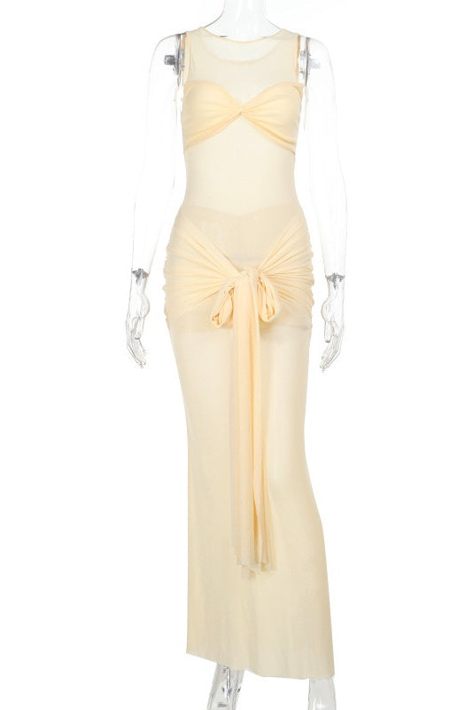 Crew Tie Ribbons Fitted Long Dress