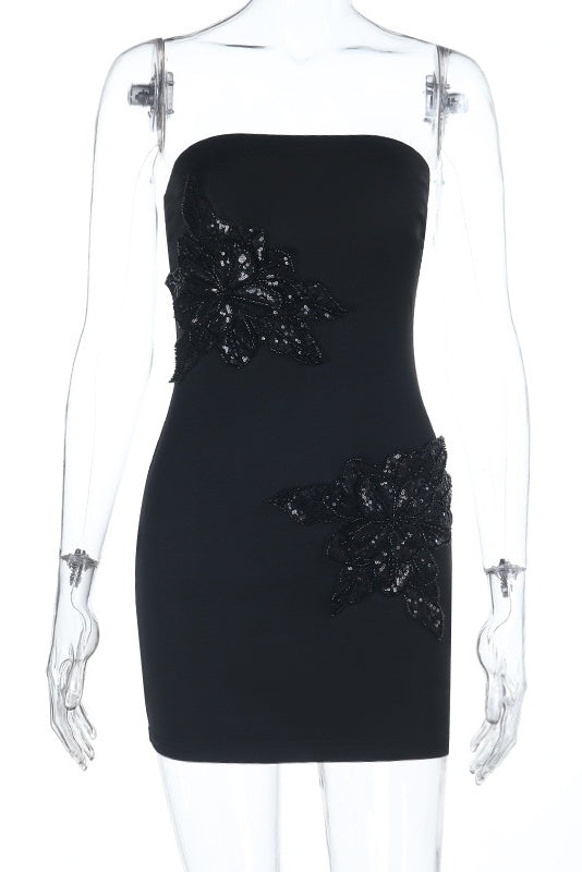 Strapless Sequin Embroidery Bodycon Mini Dress
