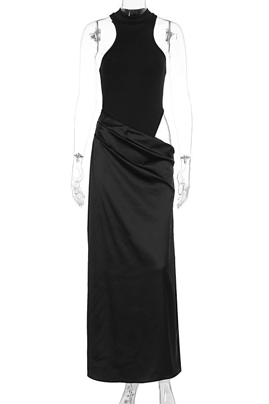 Black Halter Waist Cut-out Long Dress