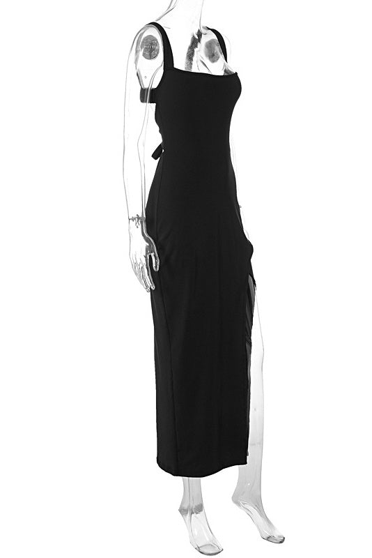 Black Square Side Slit Bodycon Dress
