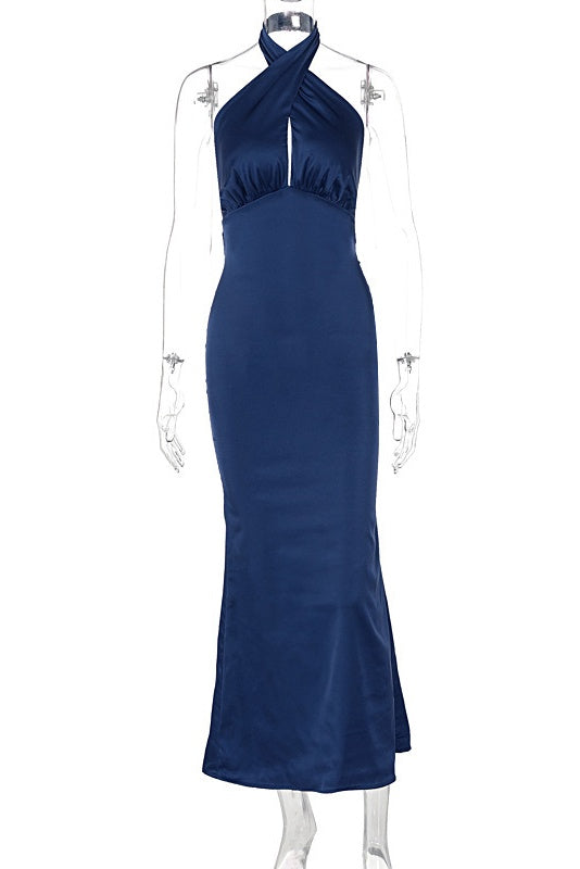 Blue Halter Long Mermaid Dress
