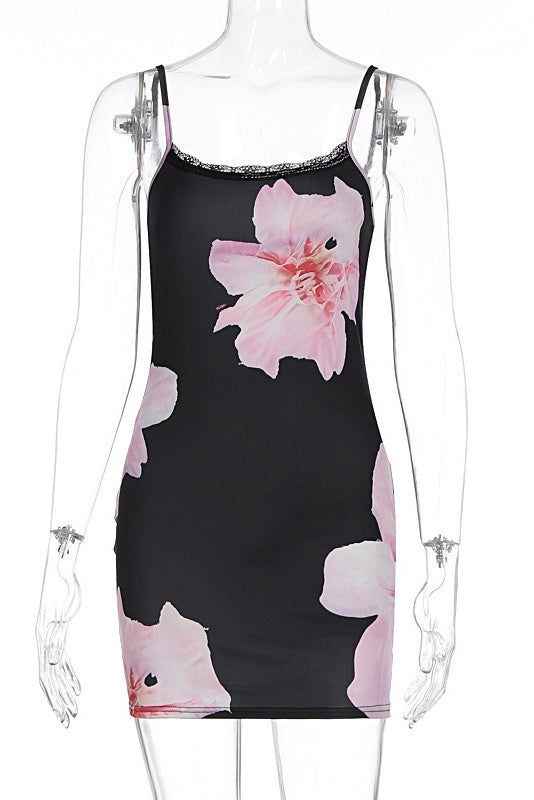 Lace Trim Spaghetti Strap Mini Dress